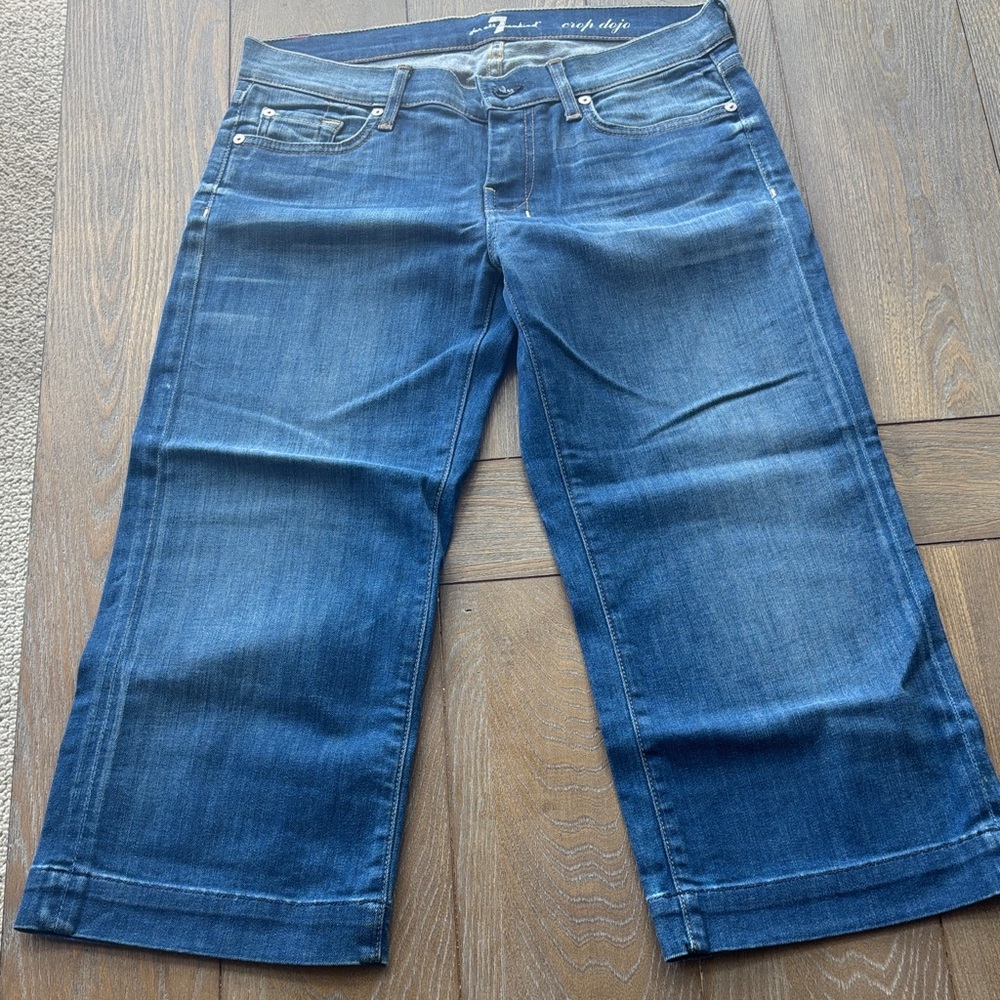 7 For All Mankind Blue Cropped Wide-Leg Jeans 20” inseam